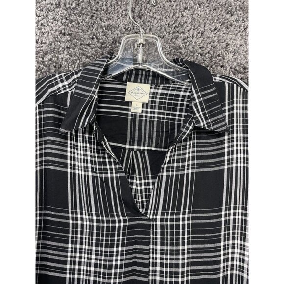 St John's Bay Popover Shirt Women Large Black White Windowpane Check Side Button - Picture 7 of 16